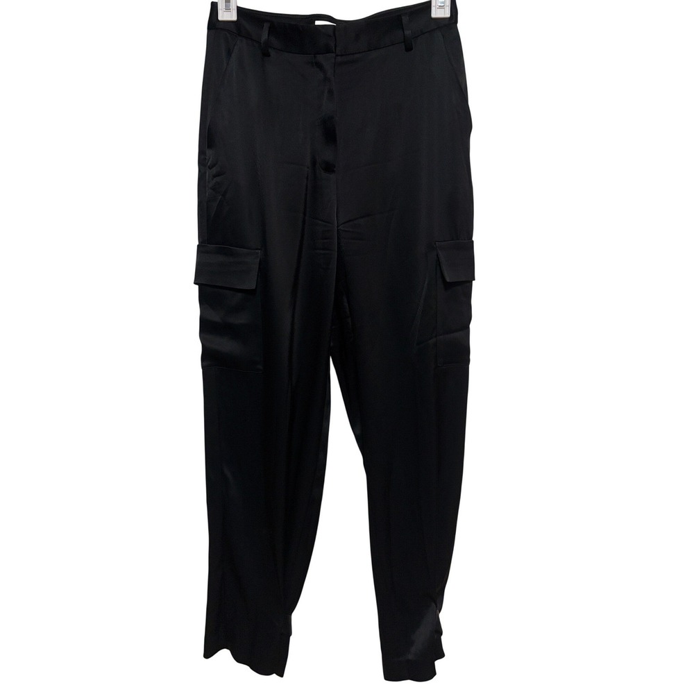 Babaton Black Satin Cargo‎ Pants Women's Size 8 Adjustable Cuff